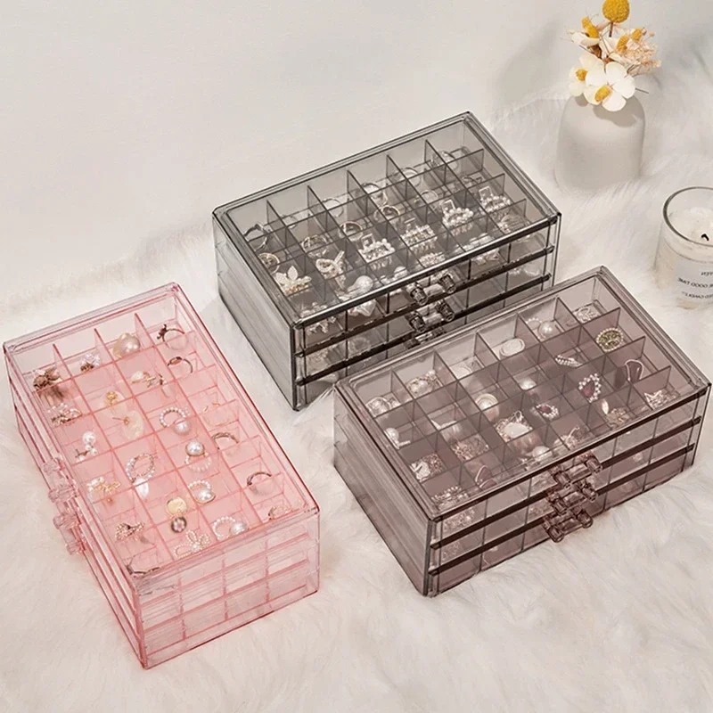 1pc 3Layer Desktop Storage Box 72 Grids Large Capacity Transparent Jewelry Boxes Rings Earrings Necklace Sundries Case Organizer