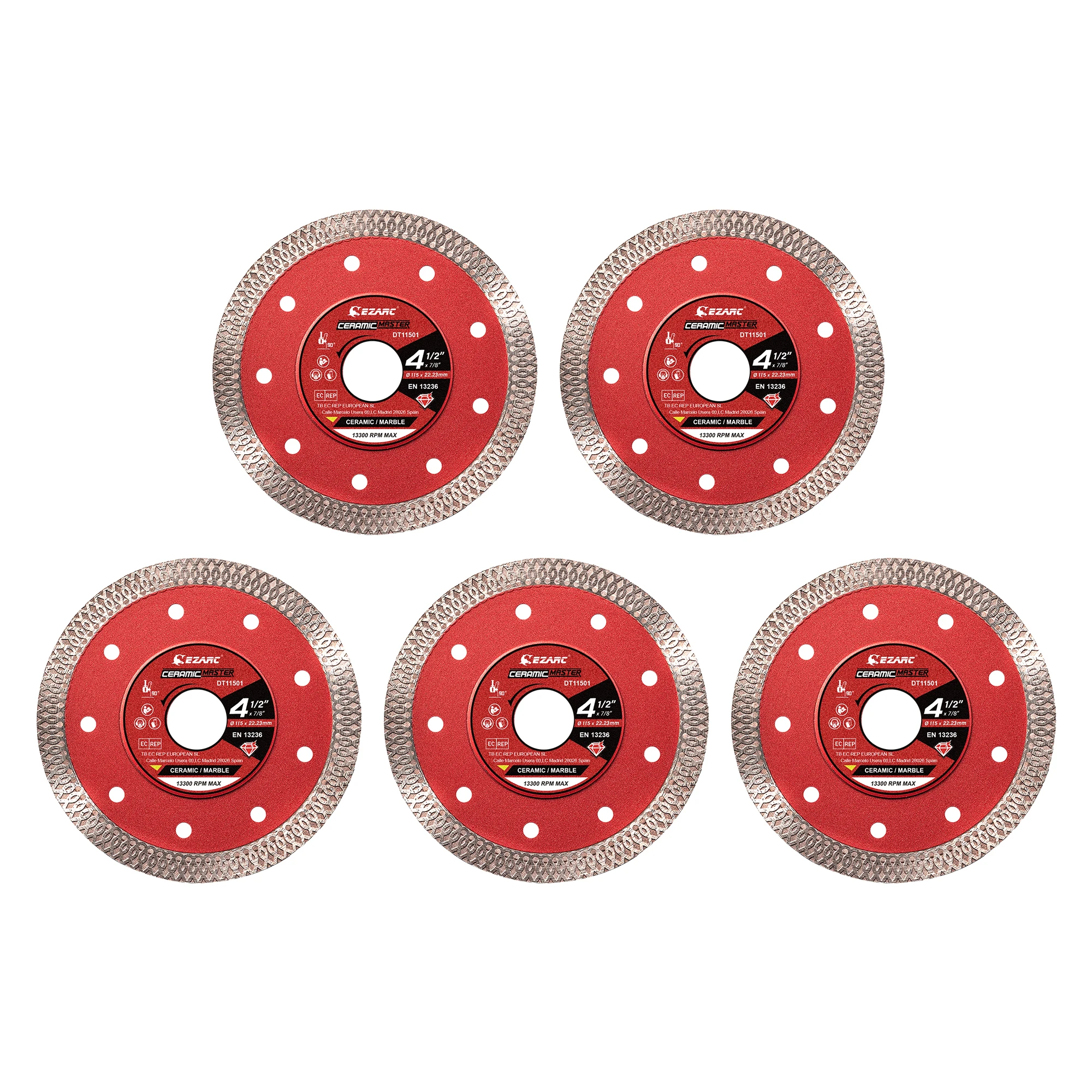 

115mm Super Thin Diamond Blades 5PCS 4-1/2 inch Diamond Saw Blades for Angle Grinder, for Smooth Cutting Granite Marble Tile