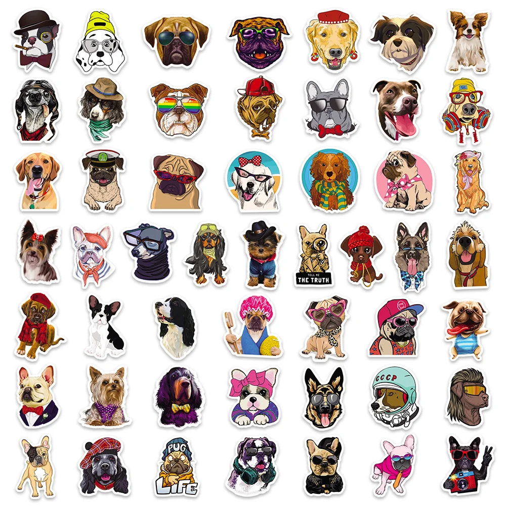 50PCS Dog Graffiti Waterproof Sticker Cartoon Cute Pet Creative Trend Personalized Decoration Decal Refrigerator