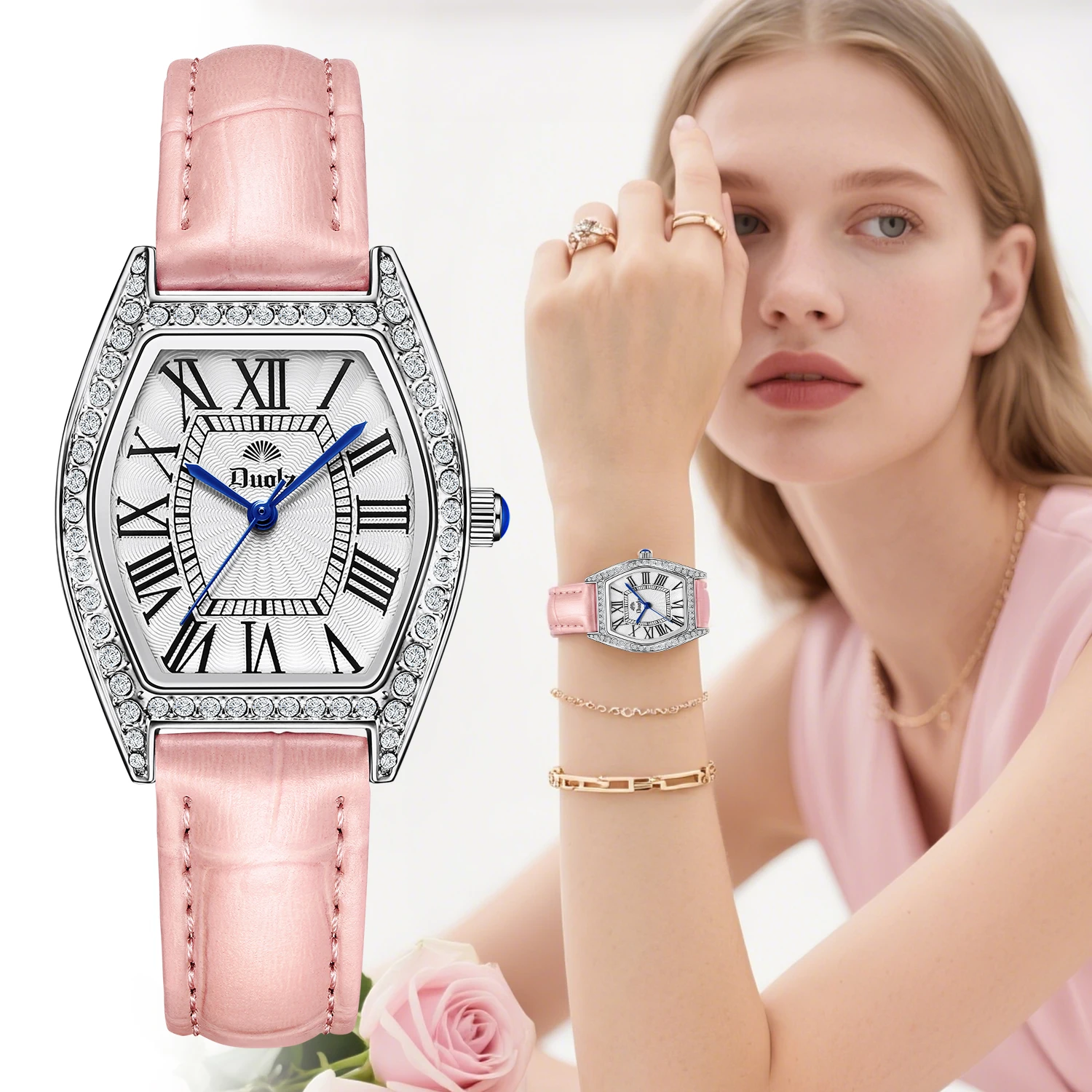 

Кожаный ремешок, серебряные водонепроницаемые модные винные бочки в форме скандинавских минималистичных кварцевых женских часов, часы для женщин