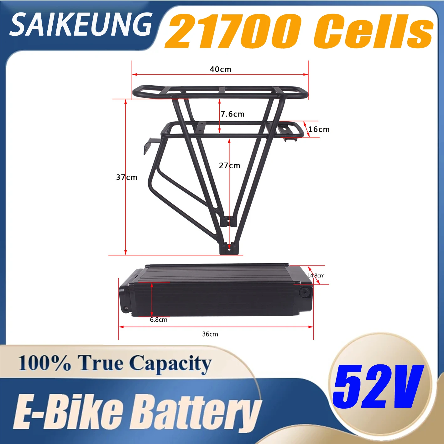 21700 Cells 48v 52v 36V Ebike Battery Pack 20 24 25 30 40 50ah 100A BMS Bafang 300-3000W Powerful Rear Rack BBS02 BBSHD Free Vat