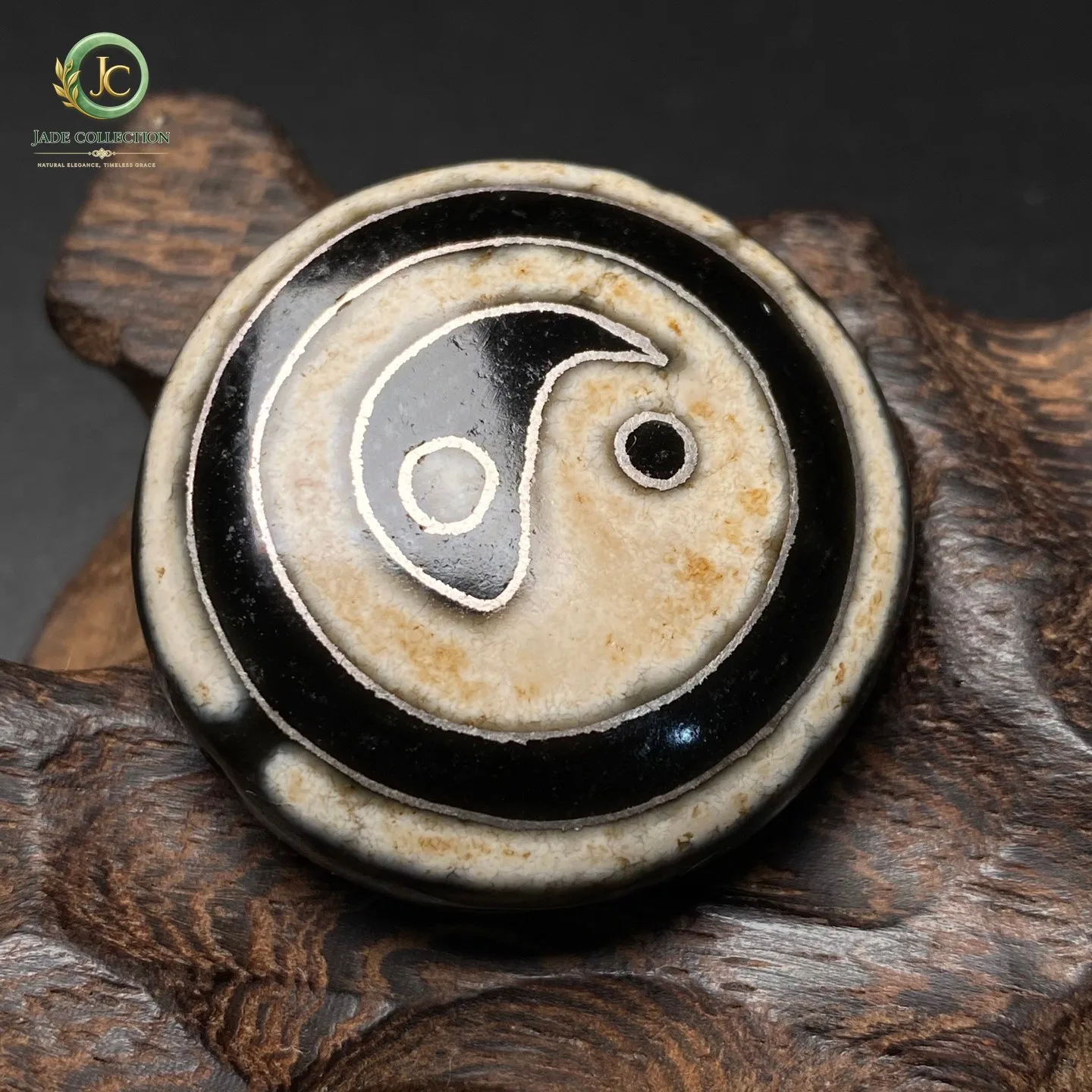 Tibetan Buddhism Agate Inlaid Silver Wire BaGua Totem Dzi Bead Pendant G3753