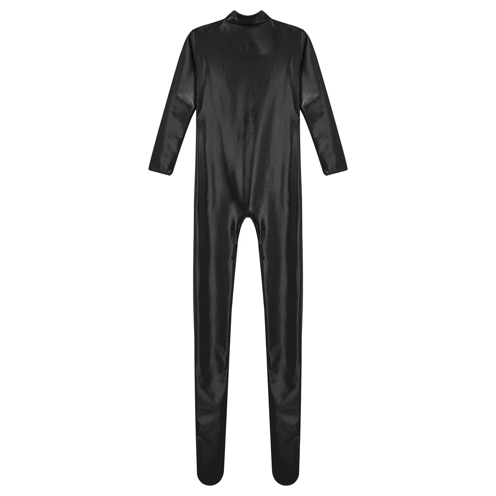 Womens Metallic Shiny Jumpsuit 긴 소매 앞 지퍼 전신 유니 타드 스타킹 바디 슈트 디스코 레이브 파티 폴 댄스 Clubwear