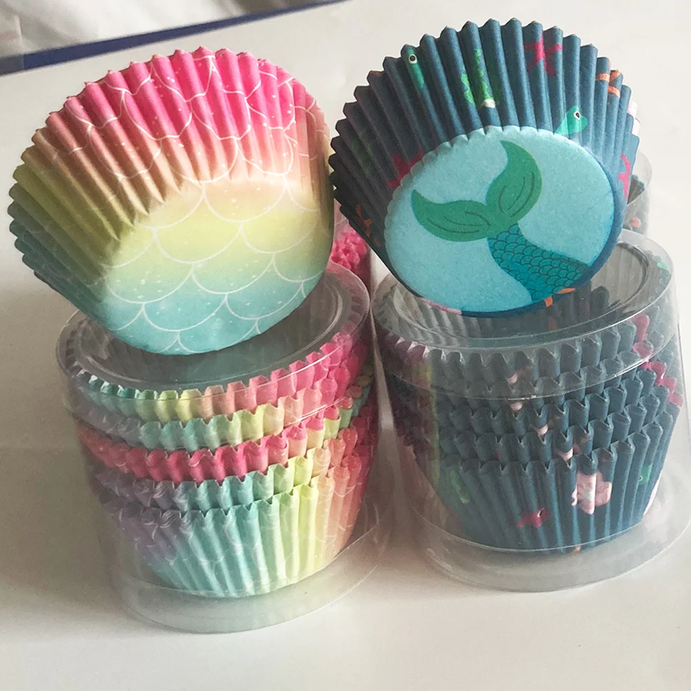 

100 Pcs Mermaid Cupcake Liners Cupcake Toppers Sea Theme Baking Cups Rainbow Mermaid Cupcake Wrappers Mermaid Birthday Supplies