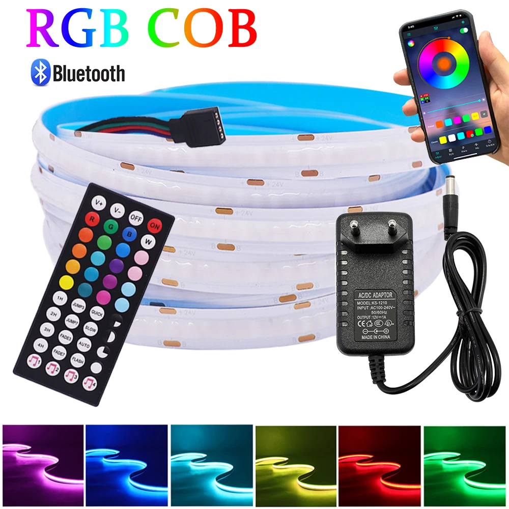 

DC12V RGB COB LED Strip Light Bluetooth-compatible 44 24 key Remote Control Power Kit 840LED/m High Density Flex Led Tape Decor