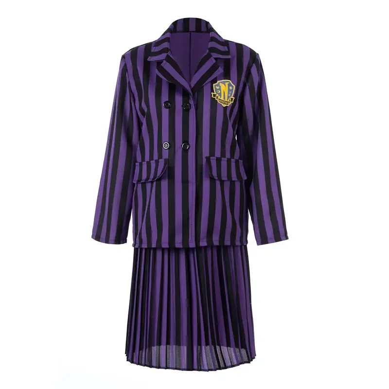 Costume de Cosplay de la Famille du Mercredi Addams, Uniforme Sвpour Adulte et Enfant, Veste et Jupe Imbibés, Vêtements de ixd'Halloween pour Femme