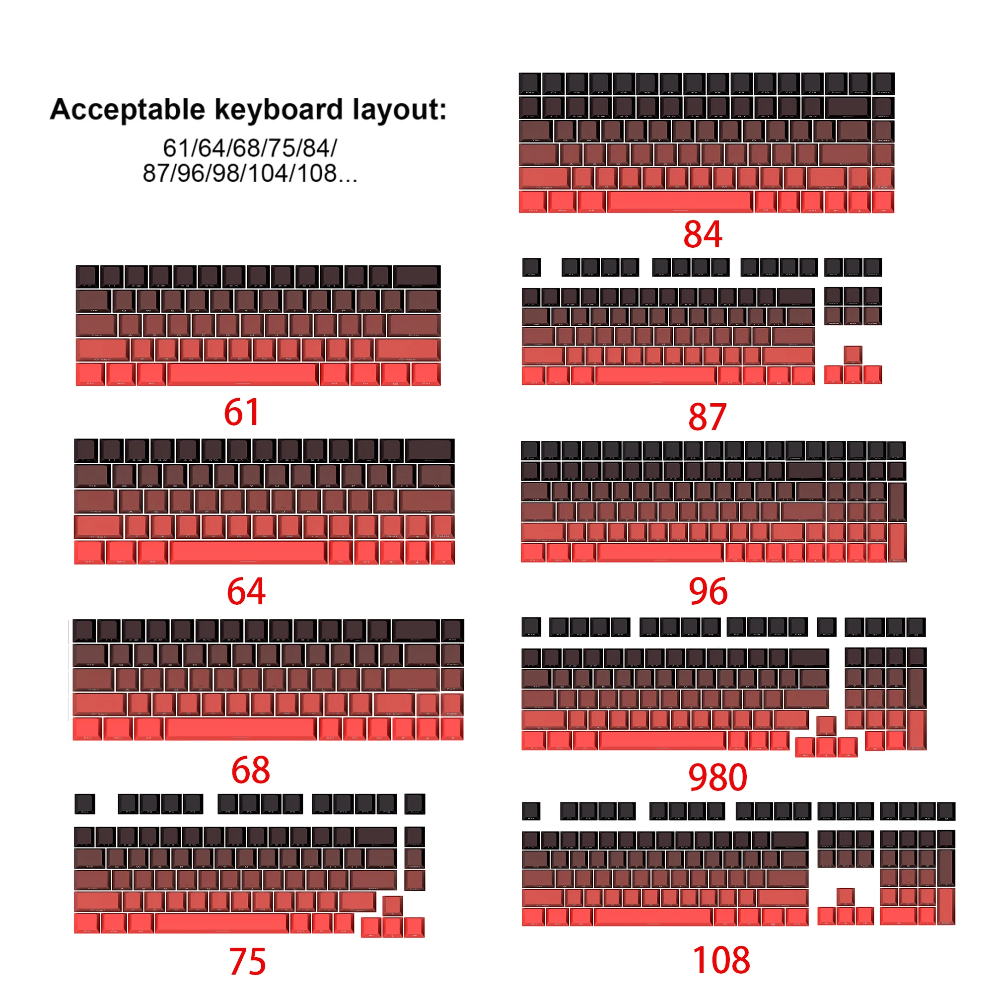 Imagem -03 - Skyloong Teclas Gravadas na Lateral em Forma de Cereja Pbt Teclas de Duas Cores 136 Teclas Preto Vermelho Gradiente Teclado