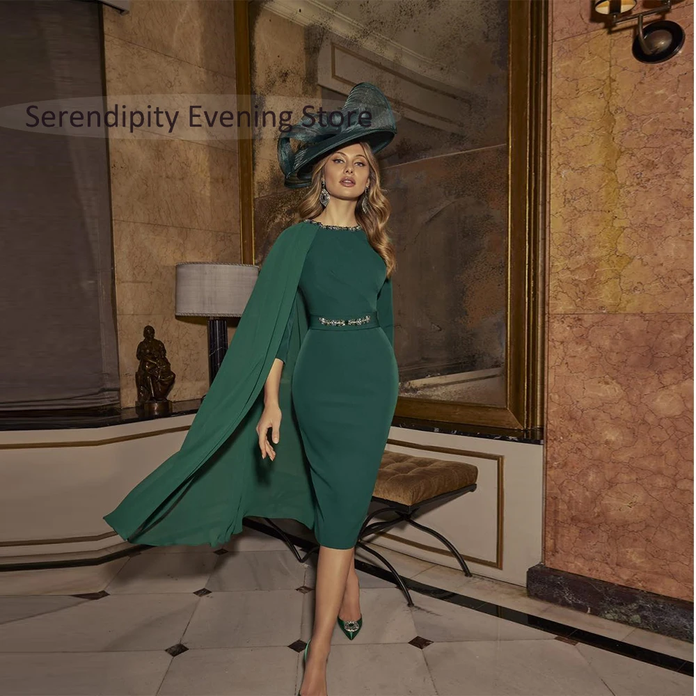 

Fashion Wedding Guest Dresses for Women O Neck Column Knee Length Mother of the Bride Dress Midi 3/4 Sleeves Cocktail Gowns