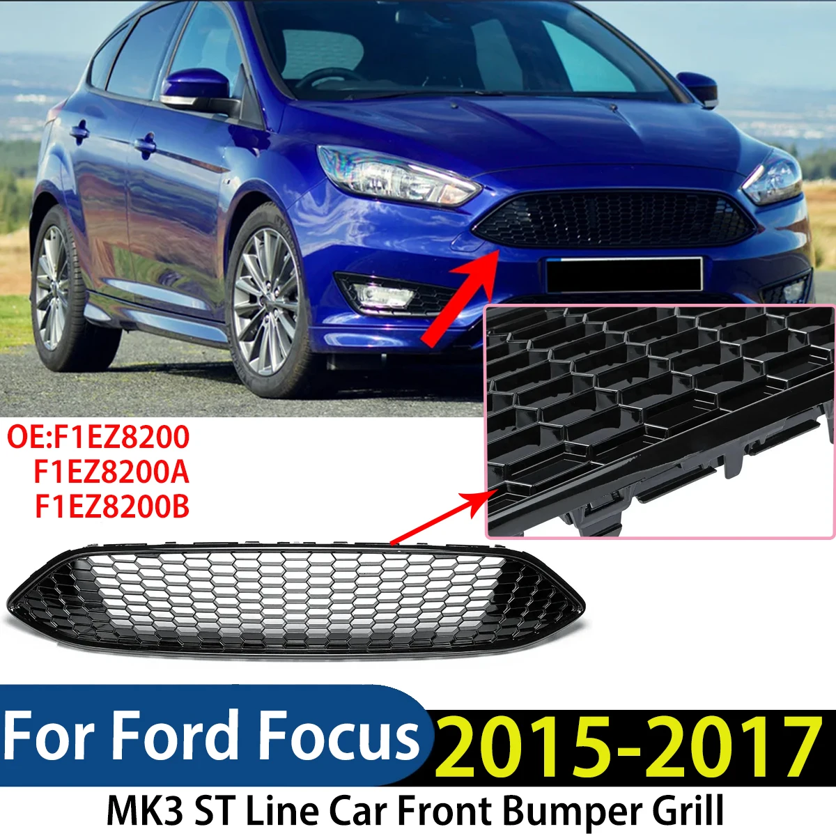 

For Ford Focus MK3 ST Line 2015-2017 Car Front Bumper Grill Lower Centre Grille Mesh Panel Accessories Modification Exterior