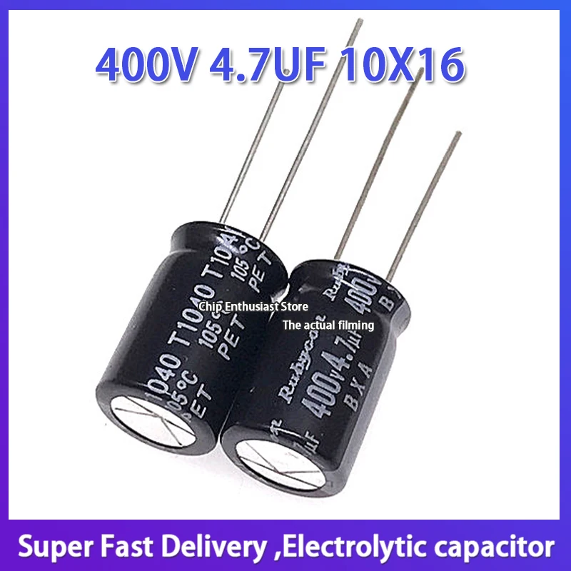 

10PCS Rubycon imported aluminum electrolytic capacitor 400V 4.7UF 10X16 ruby BXA high frequency long life