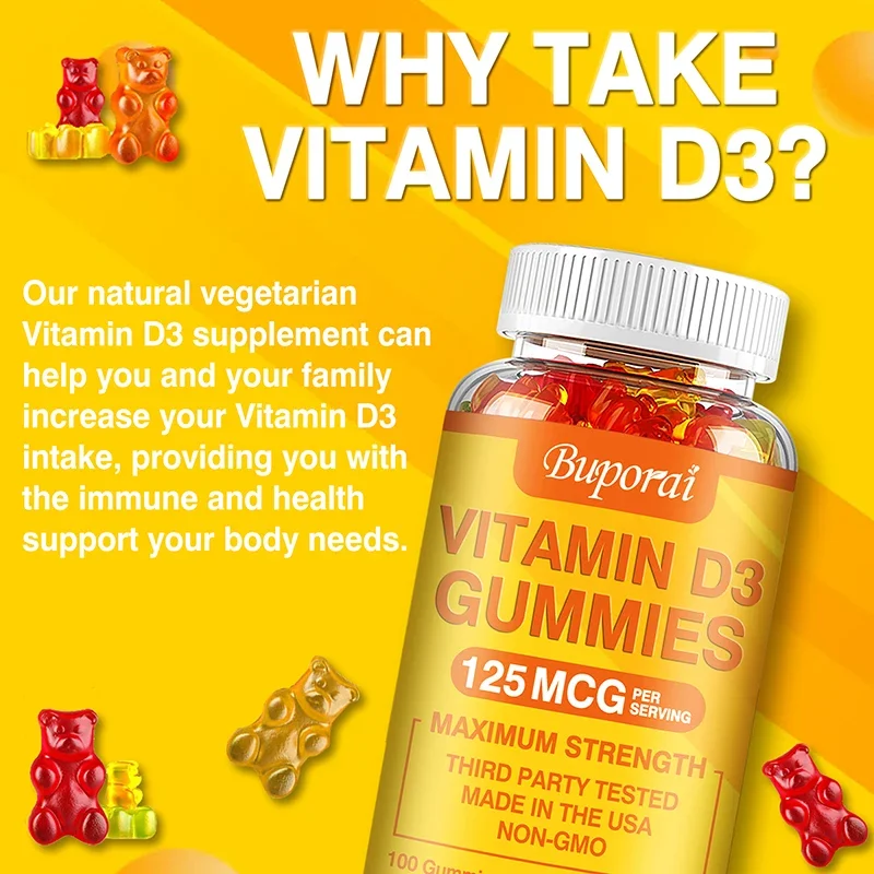 Vitamin D3 Gummies - Support Brain Heart Joint Bone Skin Hair Nail Health Antioxidant Support Immunity Boost