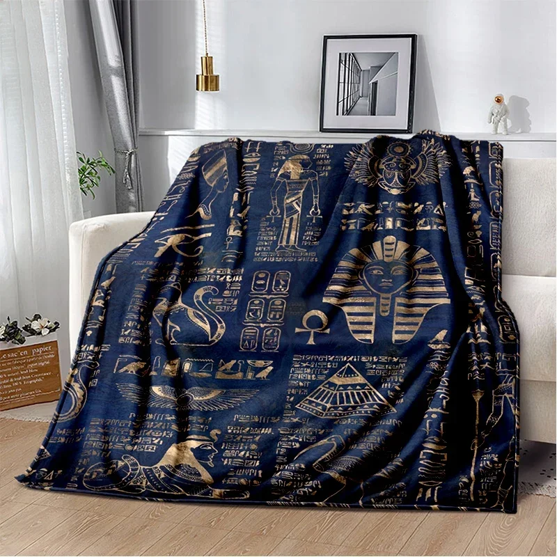 Ancient Egypt Blanket Mysterious Symbol Scarab Throw Blanket Soft Cover Eye of Horus Lightweight Warm Blankets for Gifts ，Custom