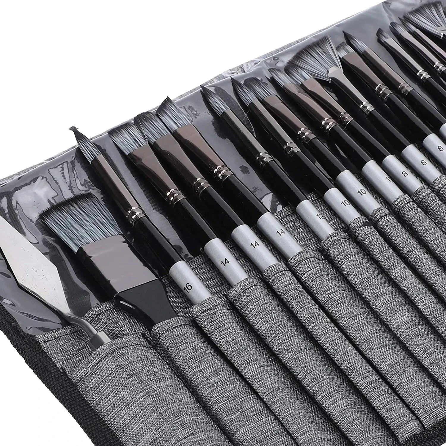 24本入りブラシセット、強化合成ブラシ、布巻きパレットナイフ - Painting Knife Palette のレビューと価格