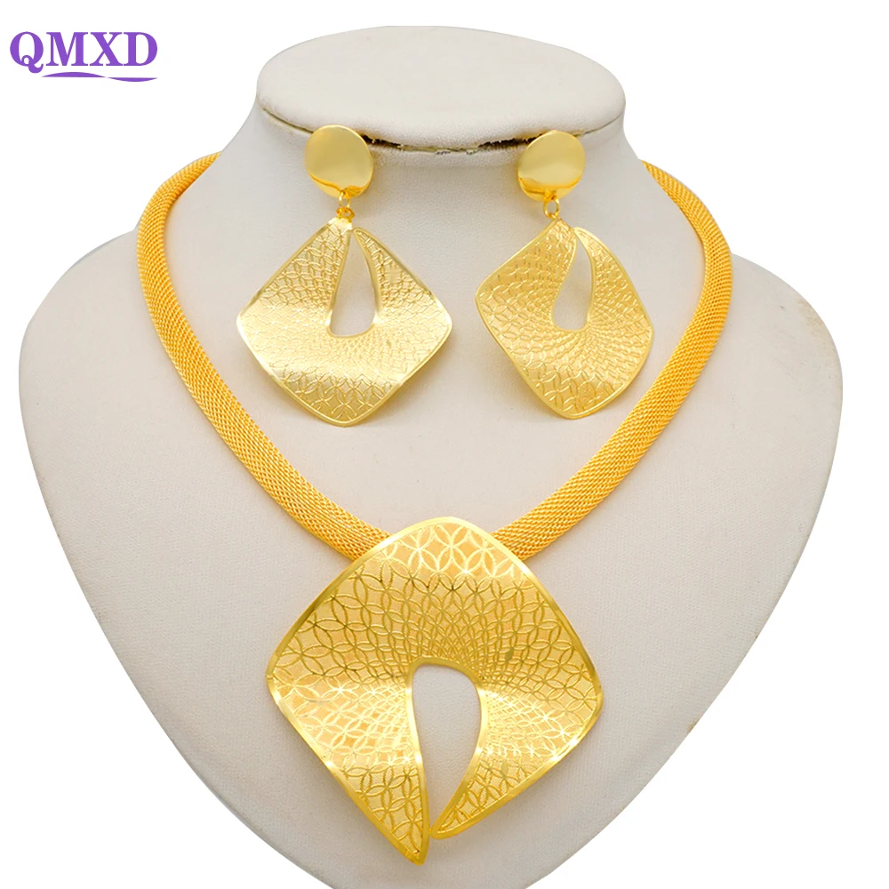 

Dubai African Gold Color Jewelry Sets For Women Indian Earring & Necklace Nigeria Moroccan Bridal Ethiopian Engagement Gifts