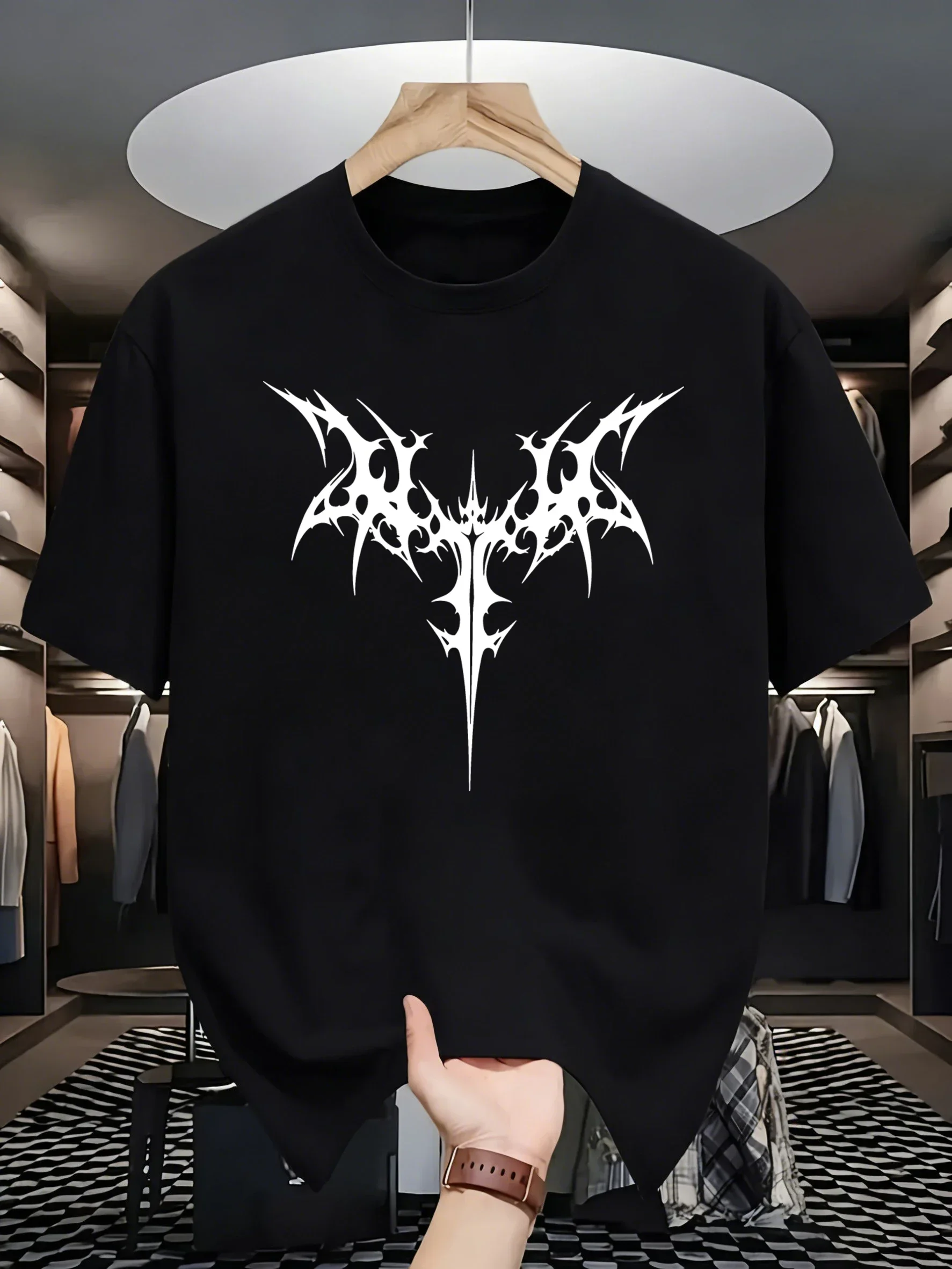 Spiny Bat Wings Design Men Breathable Street T Shirt Hip Hop All-Match Top Casual Cotton Clothes O-Neck Loose Unisex Streetwear