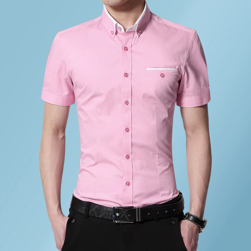 2026 New Summer Cotton Business Men's Short Sleeved Shirt Pocket Lapel Thin Formal Suit Dress Shirts Male Brand Clothing
