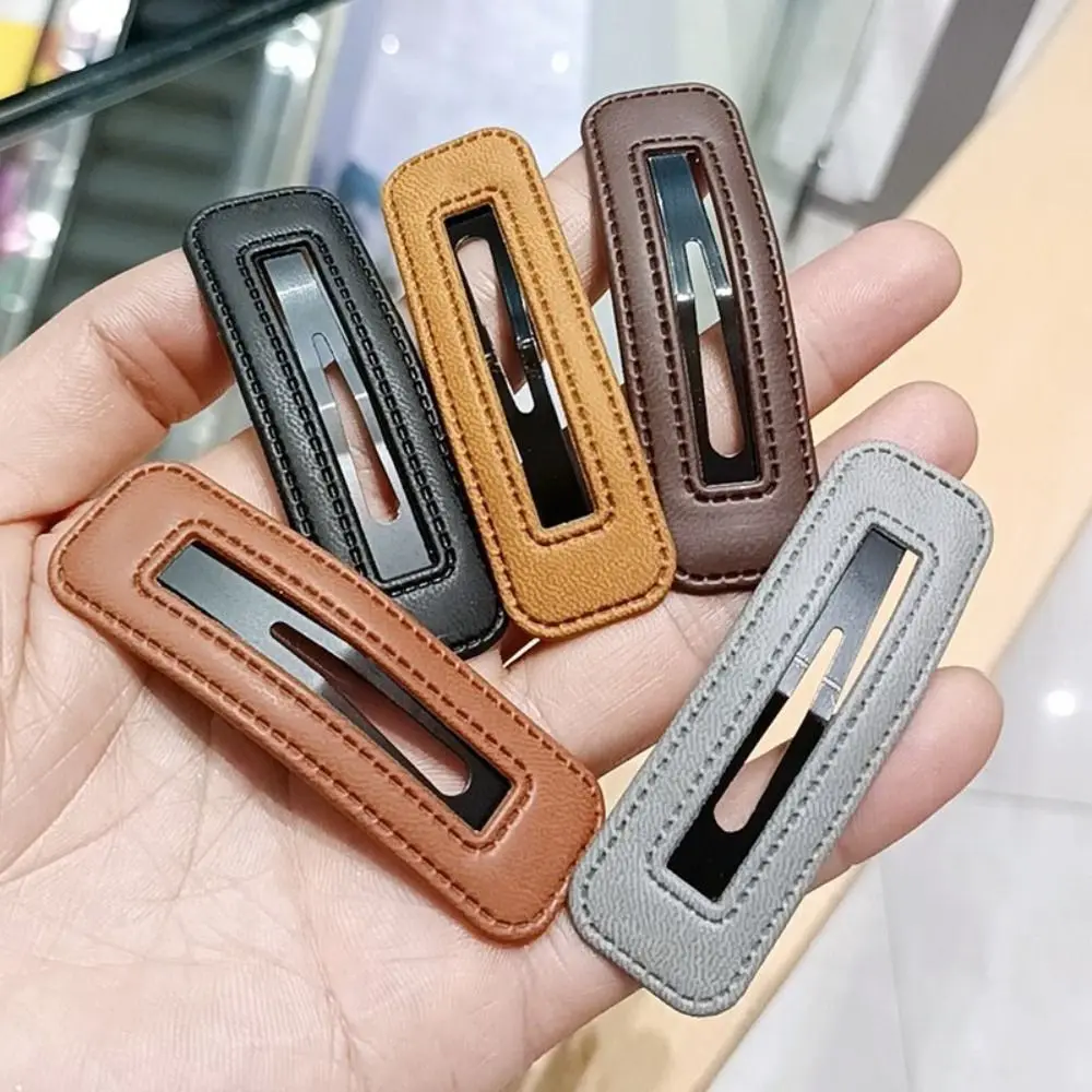 Geometry Square Leather Hair Clip Sweet Barrettes Pu Leather Side Clip Korean Style Headwear Girl Hairpin Travel