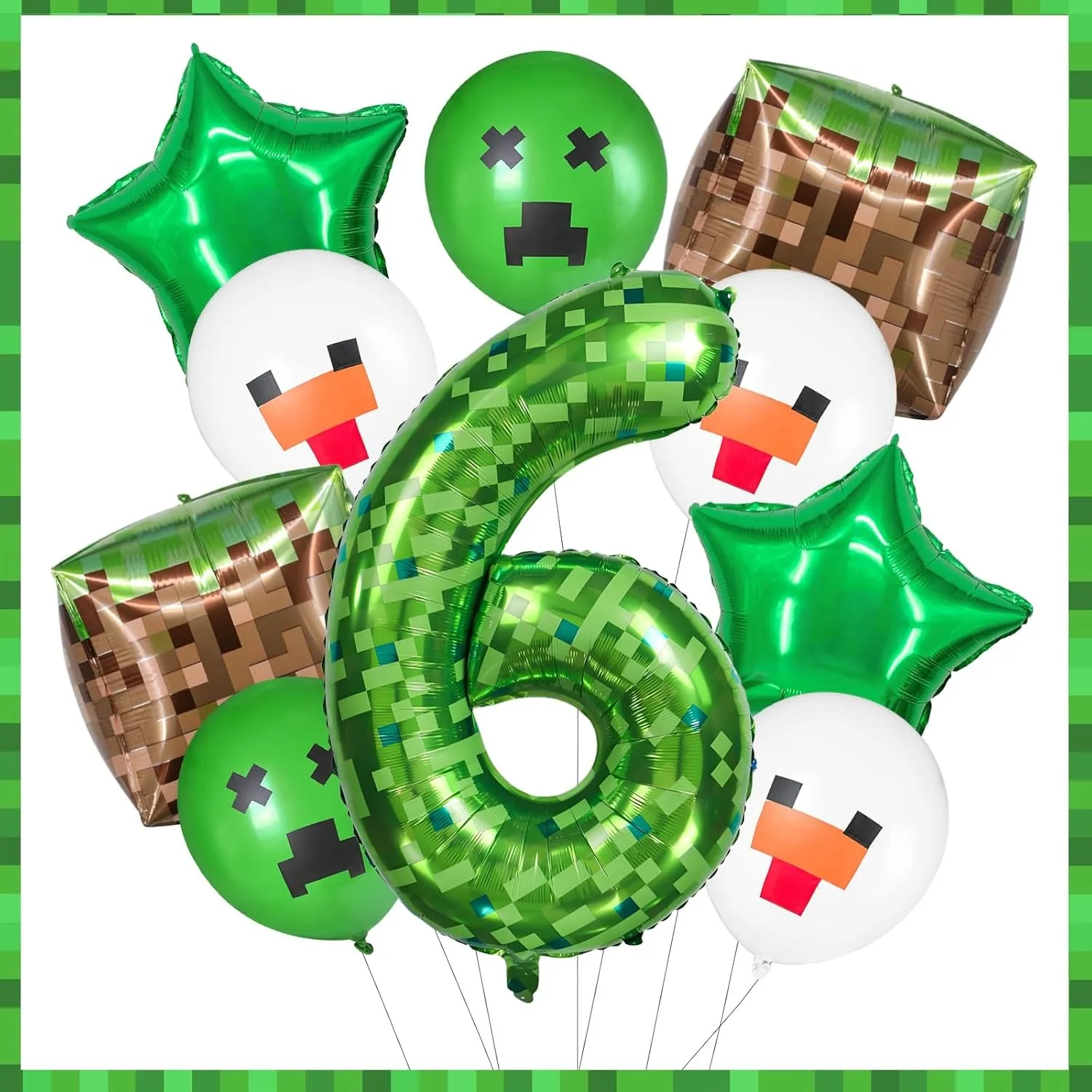 

40 Inch Giant Green Pixel Miner Themed Number Foil Balloons Mining Green Birthday Party Decorations Kids Balloon Party Supplies