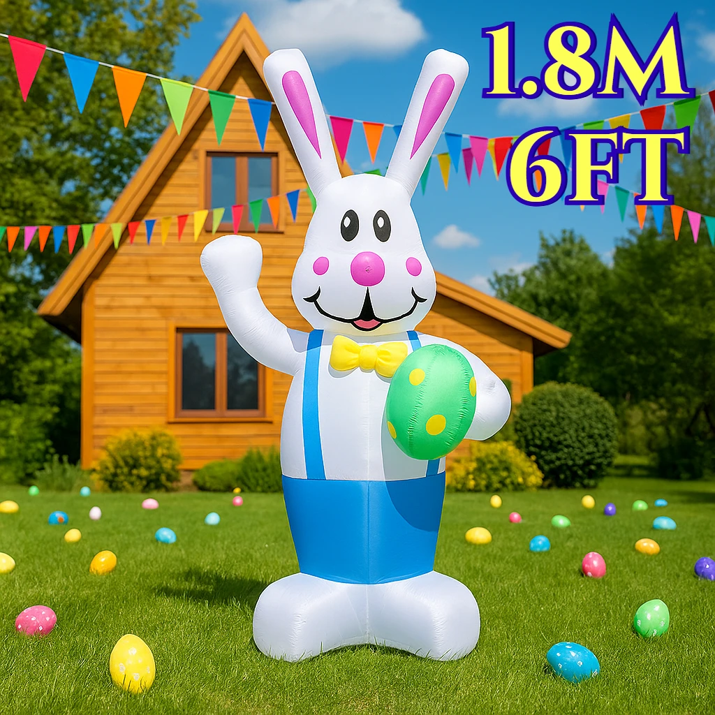 Conejo inflable de 1,8 M/6 pies para decoraciones navideñas al aire libre de Pascua con huevo, modelo de conejo bonito, decoración de luz LED para decoración del hogar