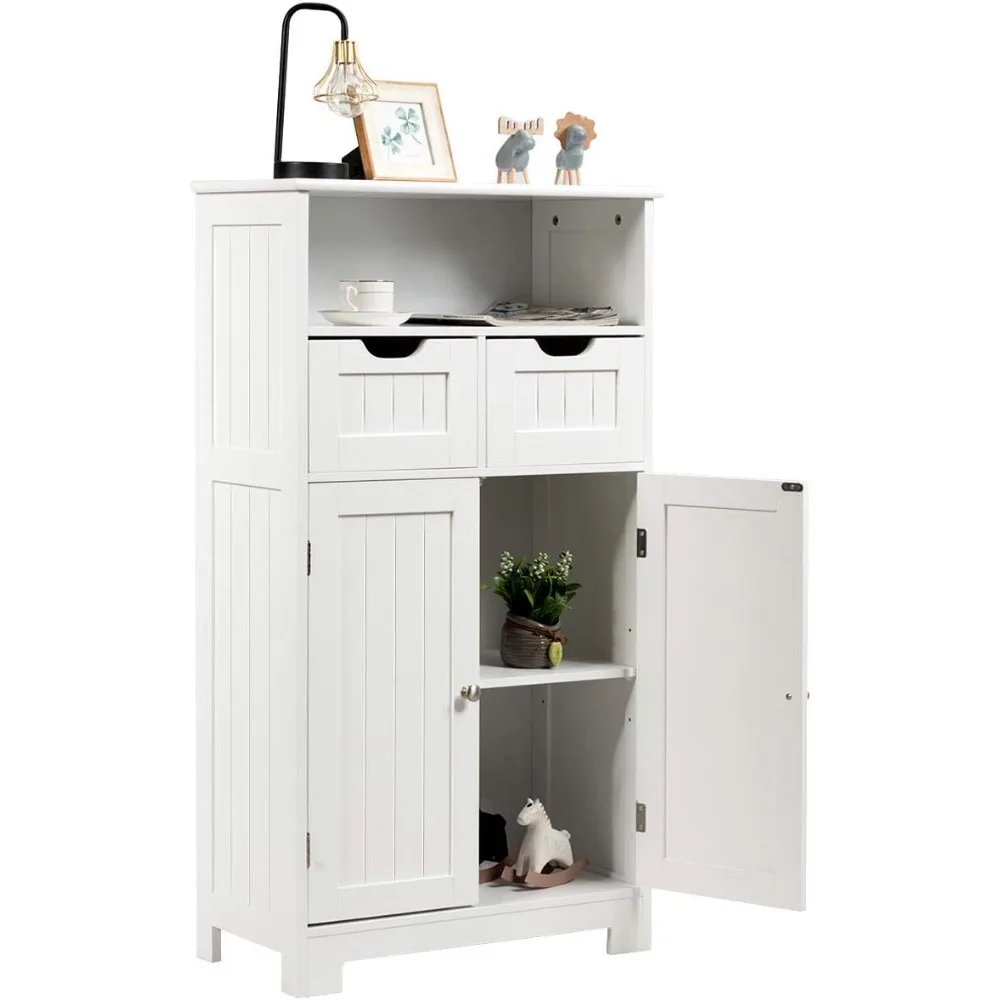 

Bathroom Floor Cabinet,Storage Cabinet w/Open Shelf,2Doors&2 Adjustable Drawers, Standing Cupboard for Kitchen, Bathroom Cabinet