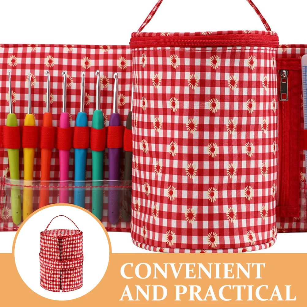

Knitting Hook Bag Yarn Storage Red White Grid Durable Sewing Crochet Bag Tools Sewing Tools Carrying Gifts