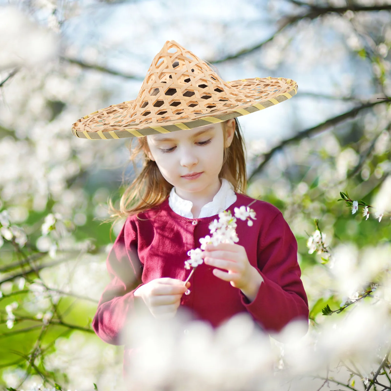الخيزران النسيج قبعة الكبار الأداء الشرقي خفيفة الوزن تأثيري حزب الدعامة ريفي جوفاء المنسوجة المرحلة زي التبعي