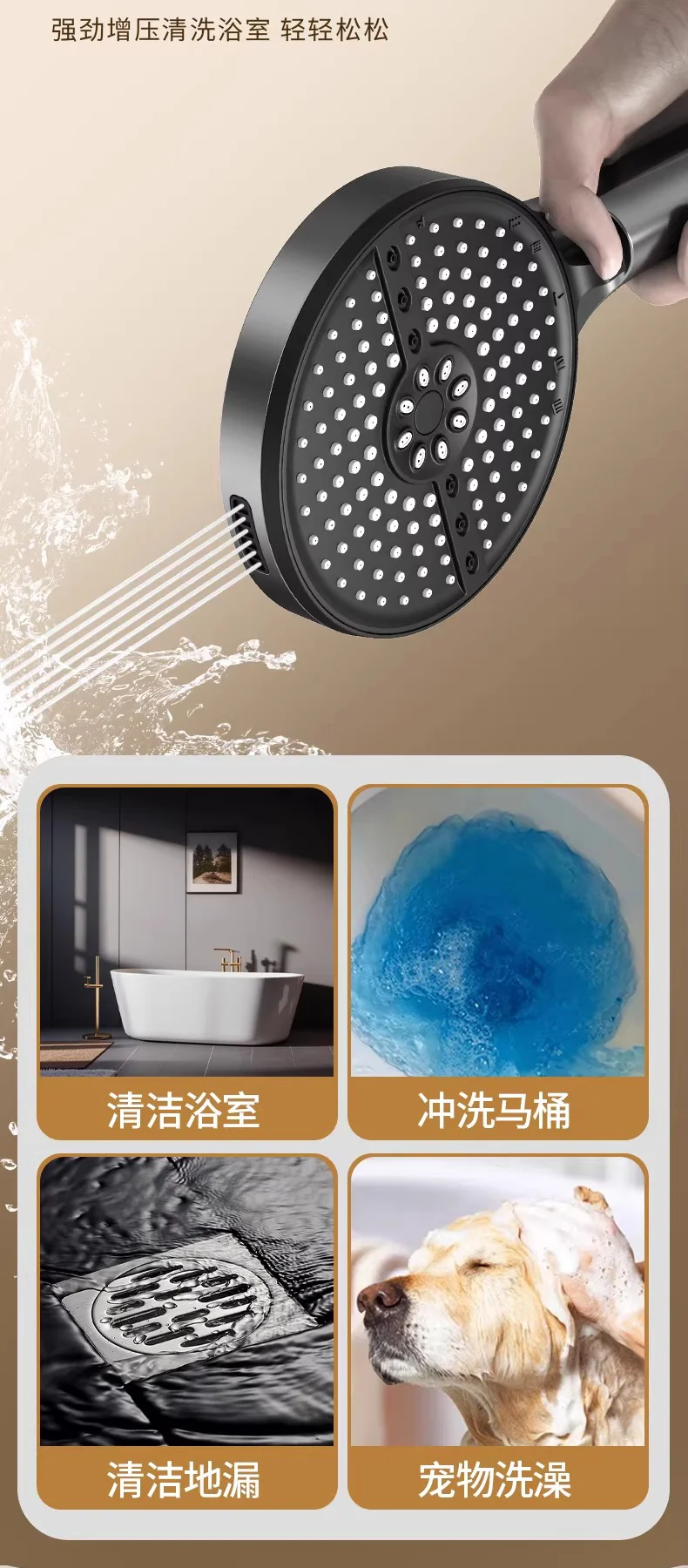 Upgraded 15CM Big Panel 6 Modes Pressure Boost Shower Head High Pressure Large Flow Spray Nozzle Massage Spa Bathroom Showerhead view 5