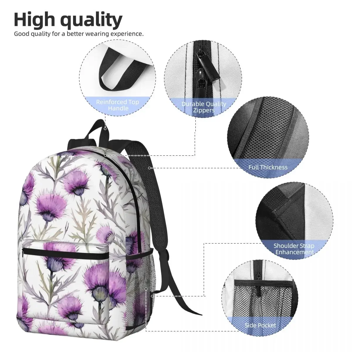 Scotch Thistle Plant Design Backpack Daypack Large Capacity Children BookBag School Bag Shoulder Bags for Men Women