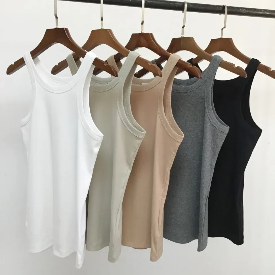 Women\'s Tank Tops 2024 New Spring Summer Cotton Solid Color All-Match Slim Casual Sleeveless Top