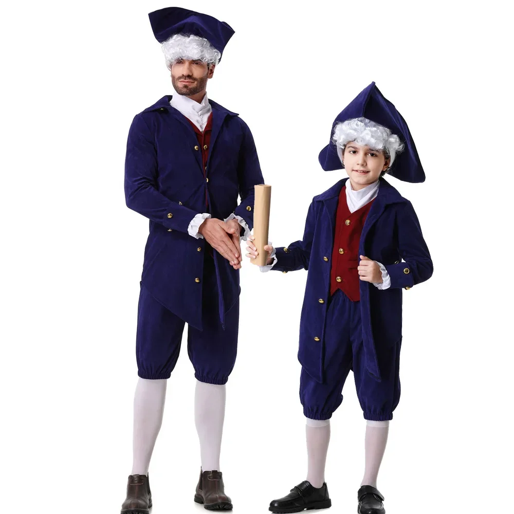 Colonial Costume Men Adult Halloween Outfit Set for Cosplay Party Washington Costume  Kids Judge Costumes Child Lawyer Costume