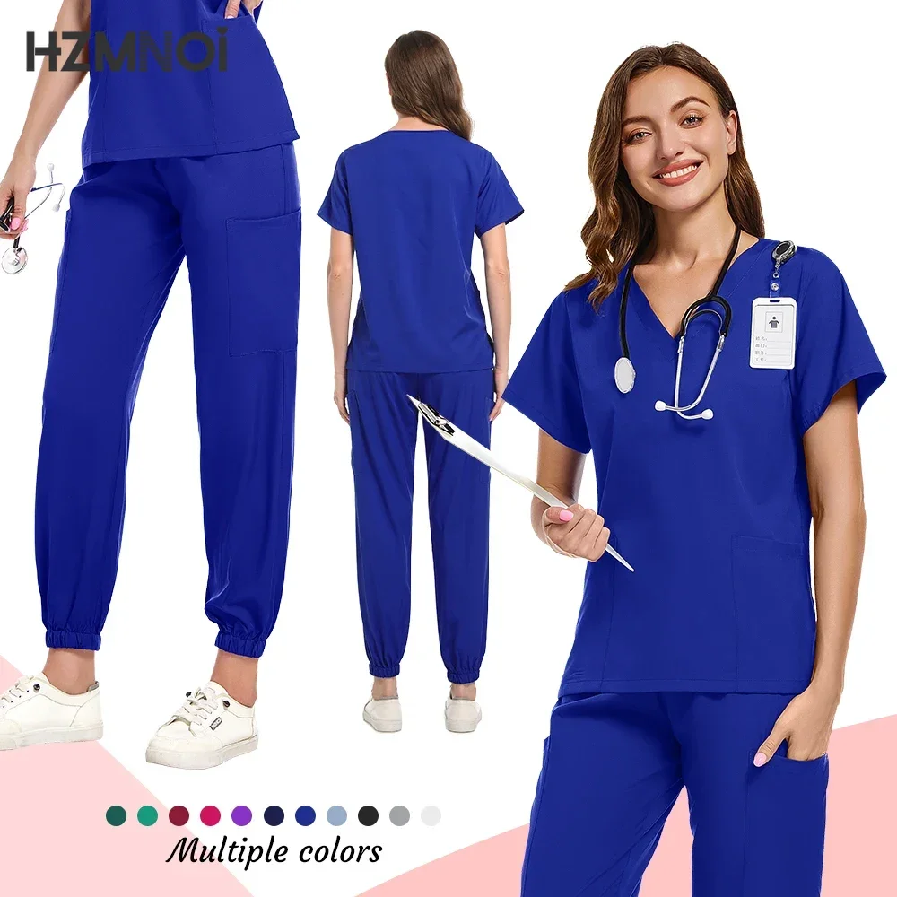 HZNMNOI Scrub Hospital Uniform Medical Top Pants Nurse Uniform High Fashion Uniforms Nursing Scrubs Set Hot Sell Surgical Gowns