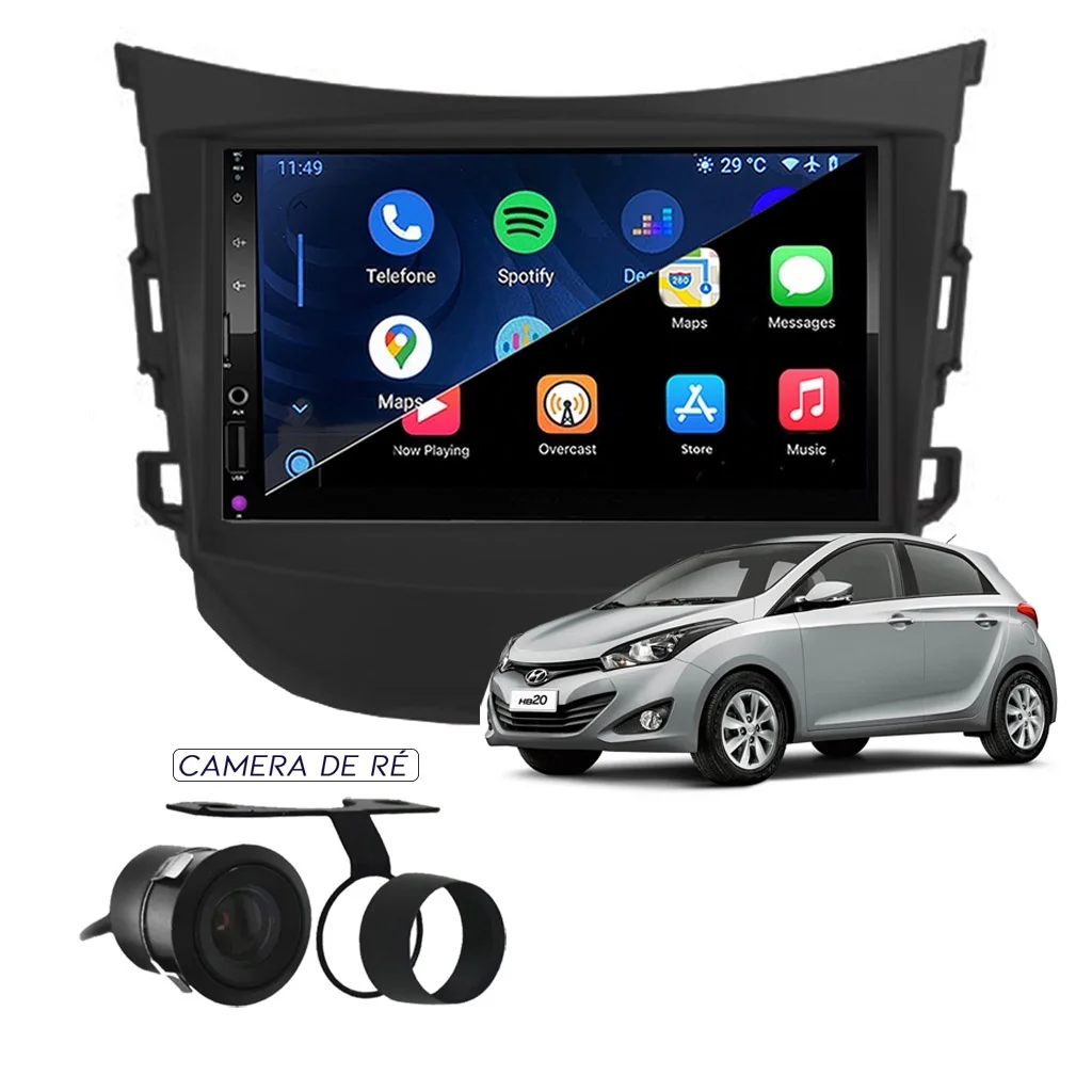 Kit Multimídia HB20 2012 / 2019 7 Pol CarPlay AndroidAuto - 708BR Roadstar