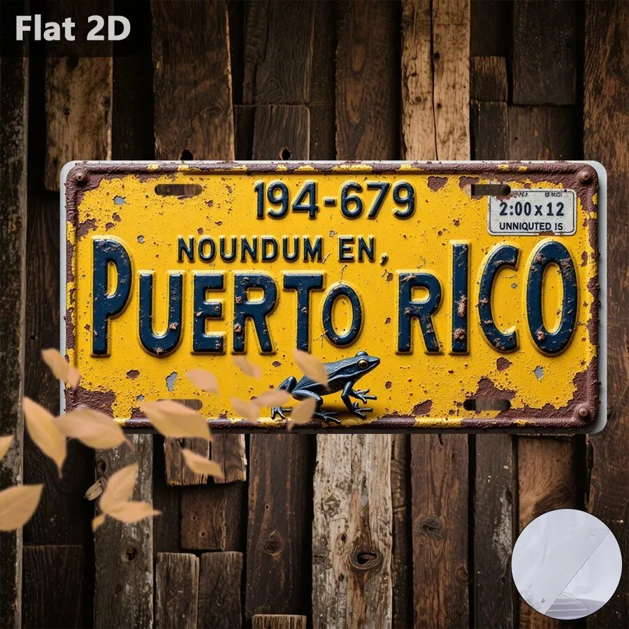 2D Flat, 1 Piece, Metal Plate Decoration, Outdoor Sign And Wall Decoration (2 X 5.9inch ), Puerto Rico Frog License Plate,