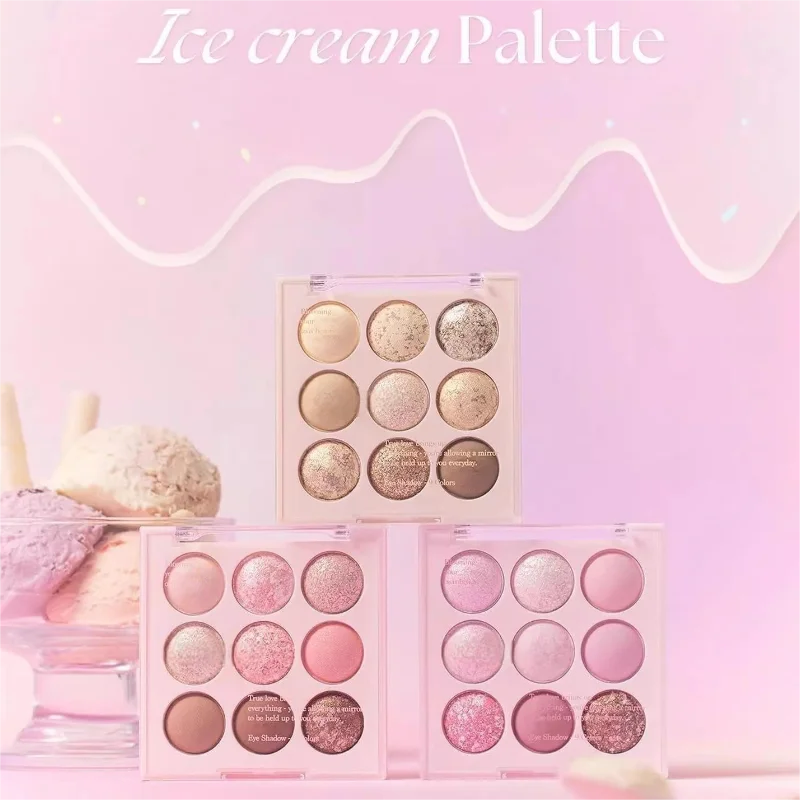Palette di ombretti gelato a 9 colori Piastra rosa opaca perla Ombretto a lunga durata Rossetto Fard in polvere per cosmetici da donna