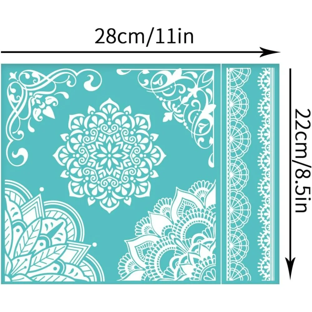 11x8.6 Inch 2Pcs Self-Adhesive Silk Screen Printing Stencil Mandala Pattern Mesh Transfers Stencil Vintage Border Corner Silk