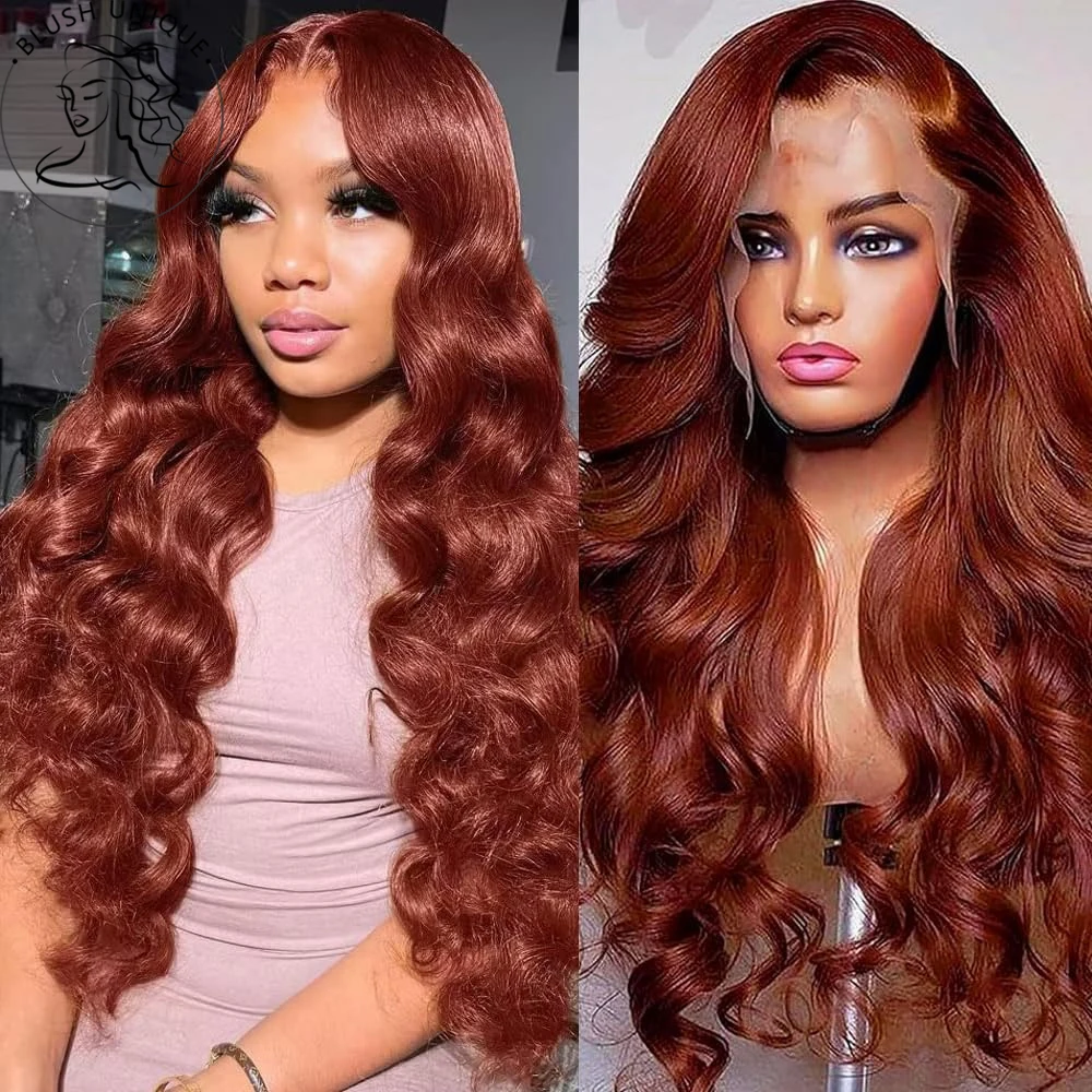 13x6 Long Body Wave Lace Front Wigs Reddish Brown Lace Front Wig Synthetic HD Pre Plucked Heat Resistant Glueless Wigs For Women