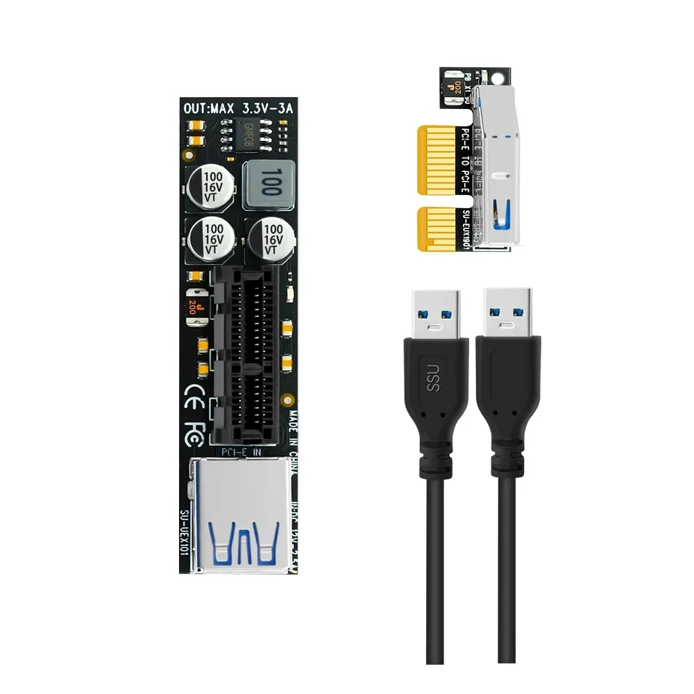 NVMe M.2 do PCIE Riser USB 3.0 PCI Express X1 X4 Przedłużacz Kabel Adapter Karta Konwerter z Modułem Zasilania do Komputera Stacjonarnego PC AMD GPU