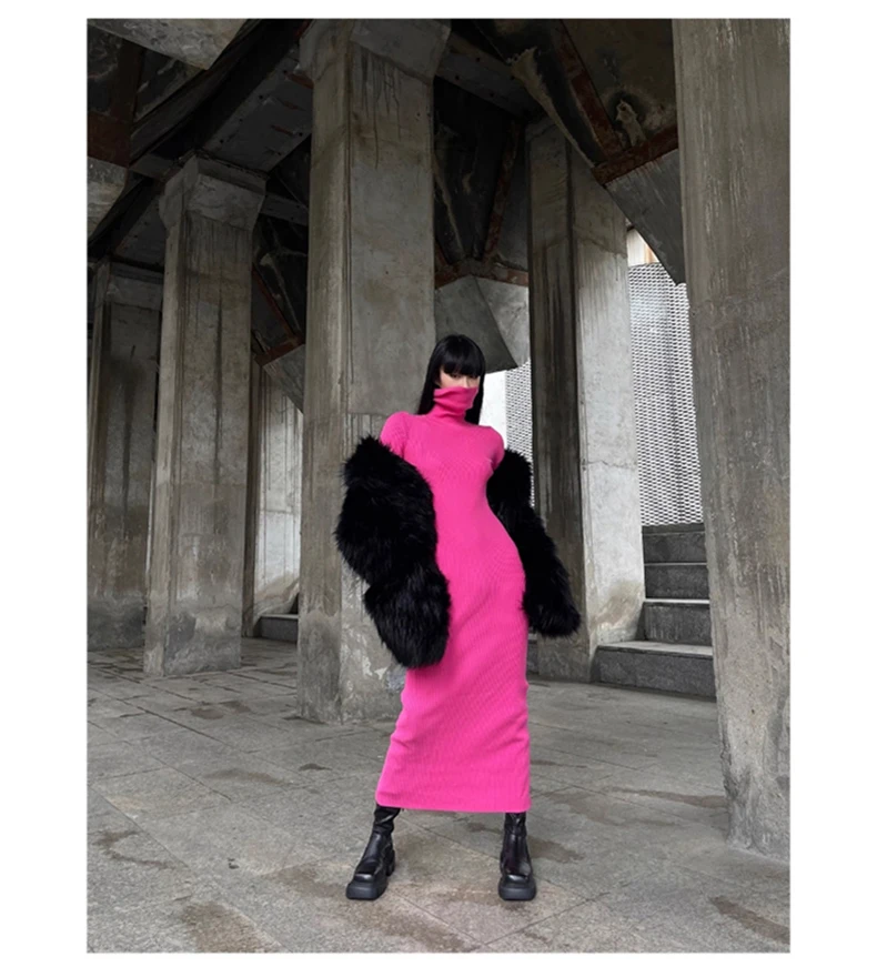 Lautaro Winter Cool Oversized Casual Soft Thick Warm Black Hariy Shaggy Faux Fur Coat Women Turn-down Collar Fluffy Jacket 2023