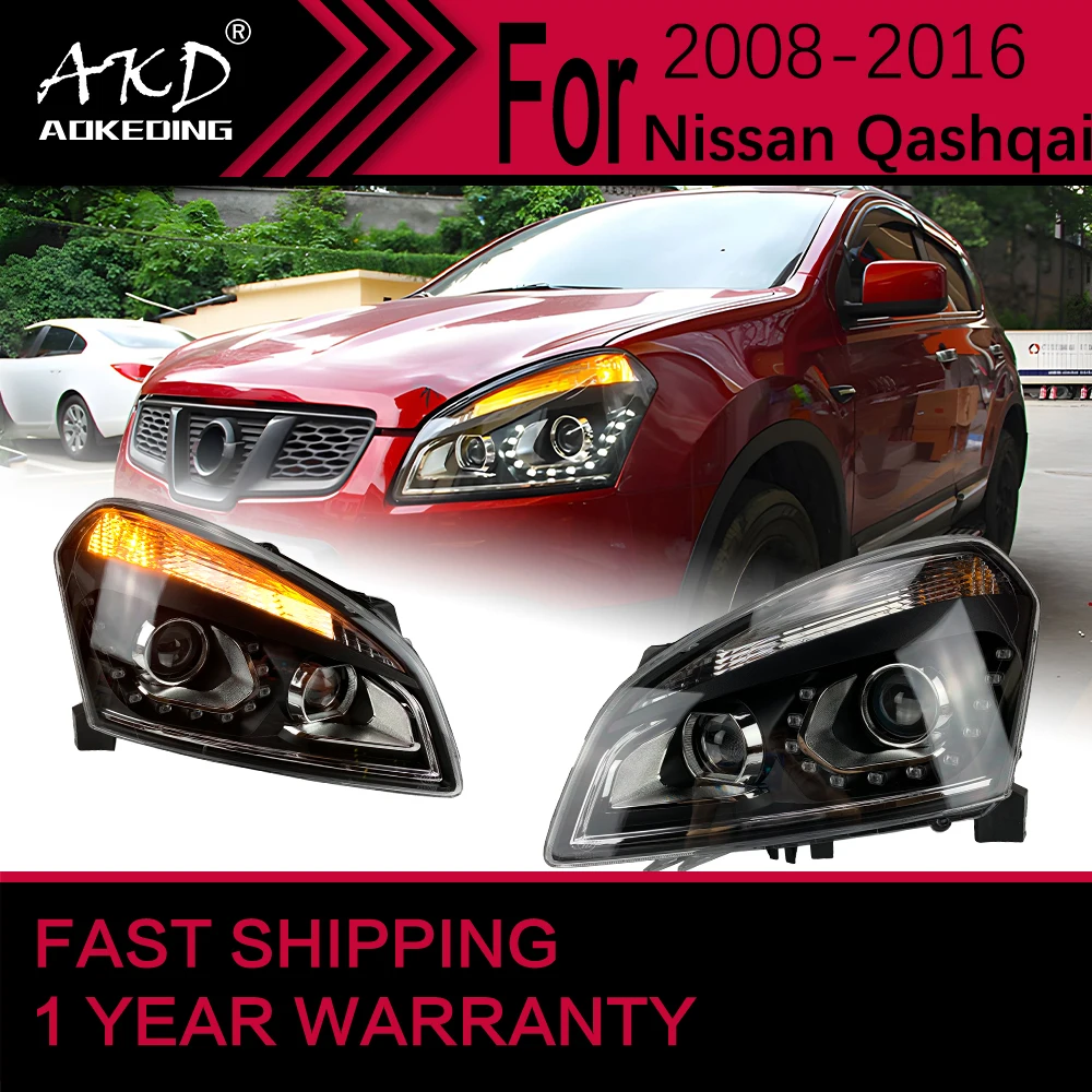 Car Lights for Nissan Qashqai LED Headlight 2008-2016 Qashqai Head Lamp Drl Dynamic Signal Projector Lens Automotive Accessories