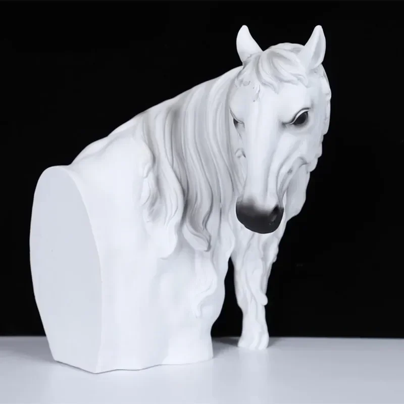 Tête de cheval blanche en résine moderne, décoration de bureau