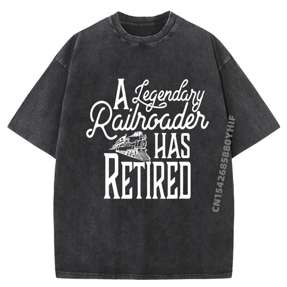 

Legendary Railroad Retirement For Streetwear Comfortable Washed Short Sleeve Mens Graphic T-Shirt Oversized