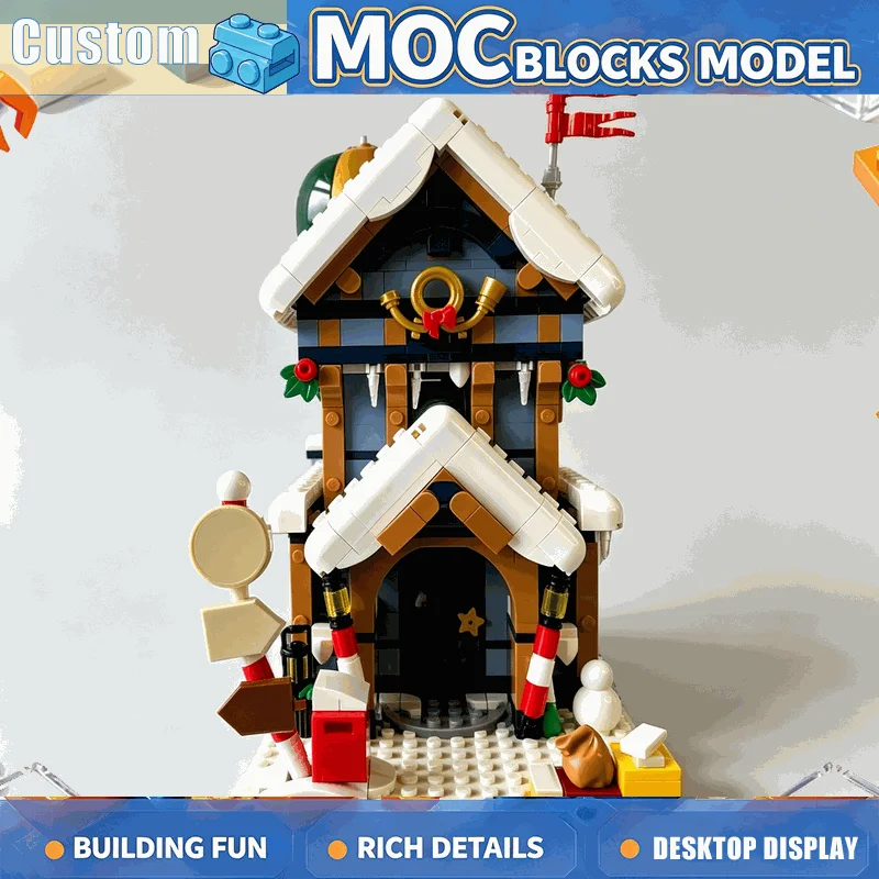 1361PCS Christmas Post Office Building Blocks MOC Model Holiday House DIY Creative Assembly Educational Festival Gift Collection