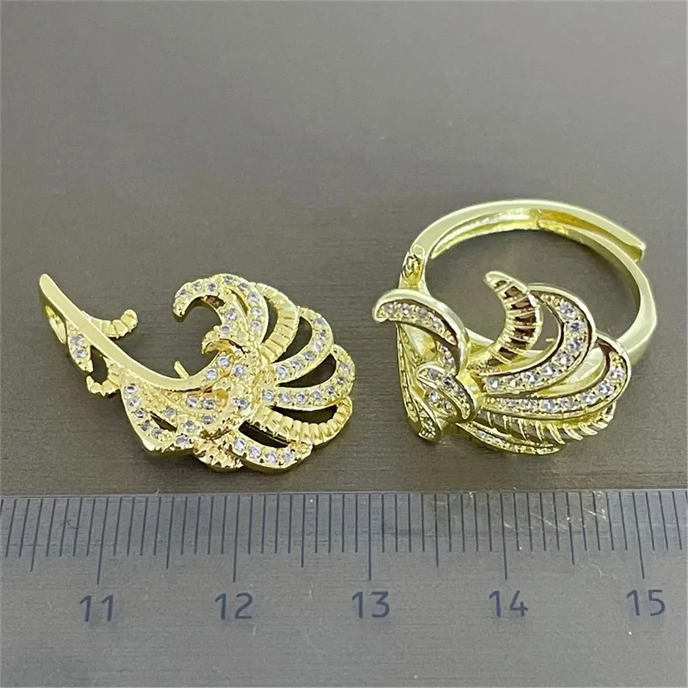 

DIY Pearl Accessories 18K Bag Gold and Copper Thick Gold-plated Feather Pendant Ring Set Work in Progress