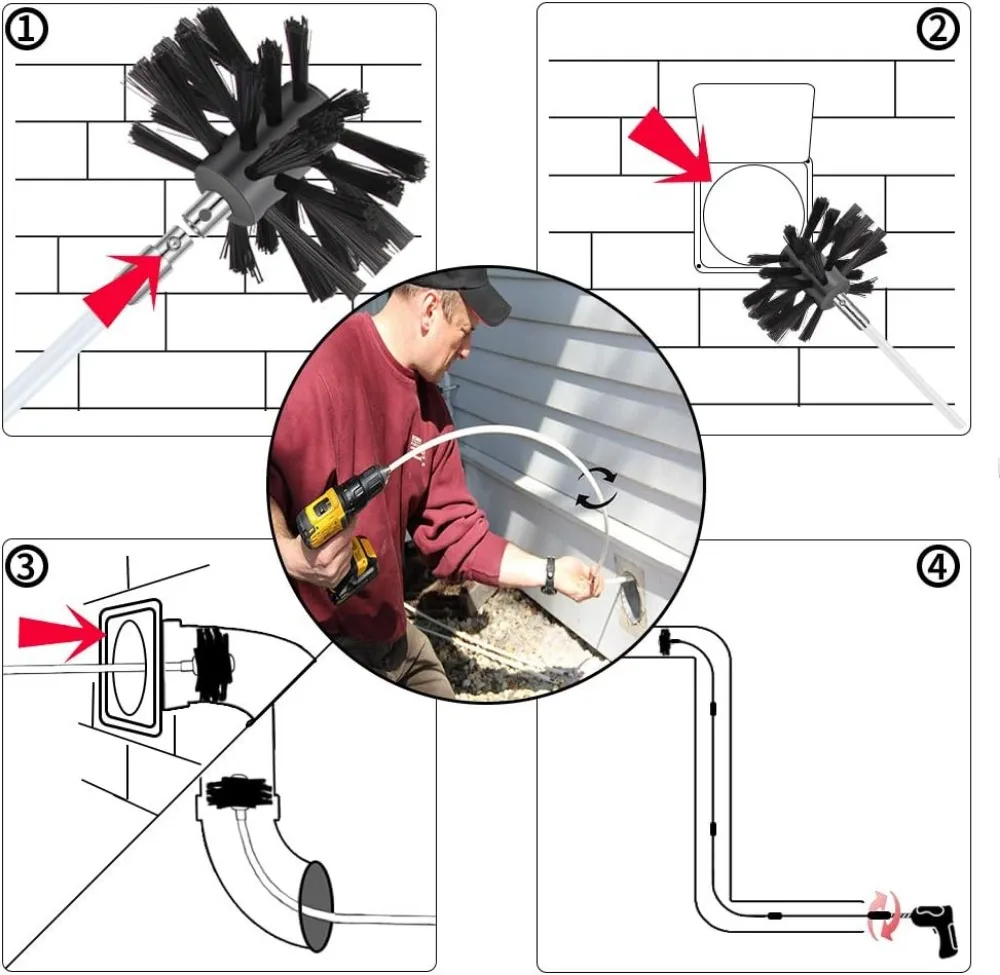 50ft reinigingsset voor drogerventilatie met booropzetstuk, flexibele staven en pluisborstel voor efficiënt kanaalonderhoud