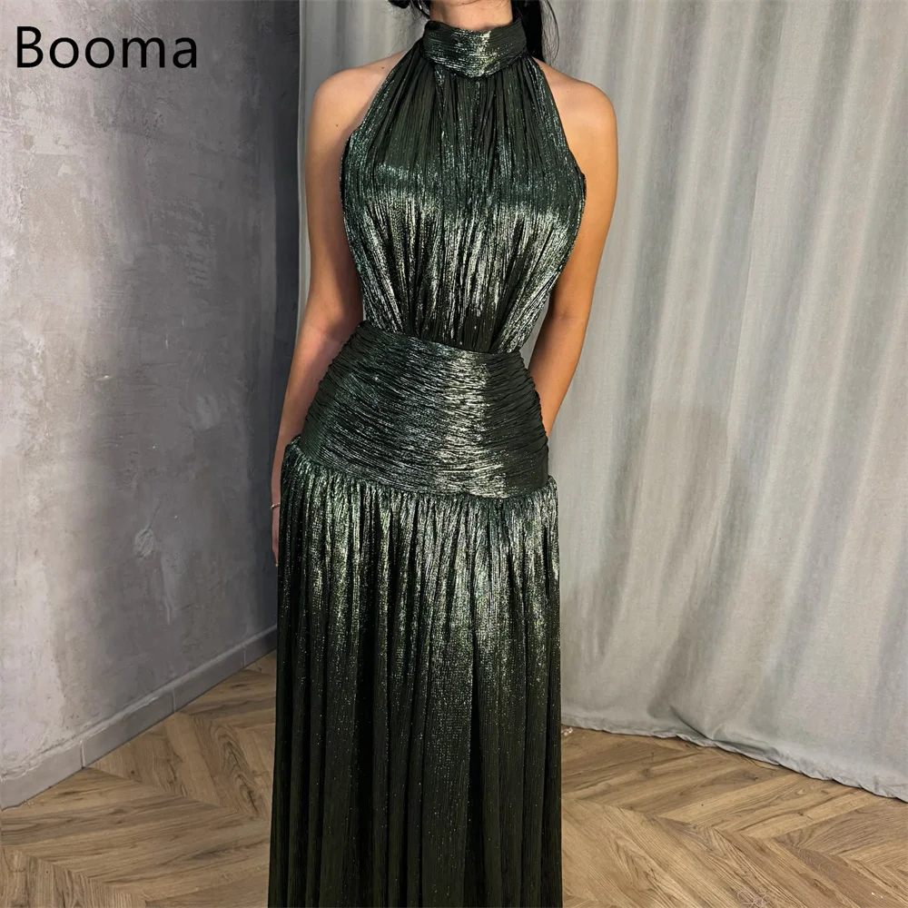

Booma Simple A-Line O-Neck Sleeveless Pleat Dresses Formal Party Gowns for Women Shiny Prom Gown Customize 2025