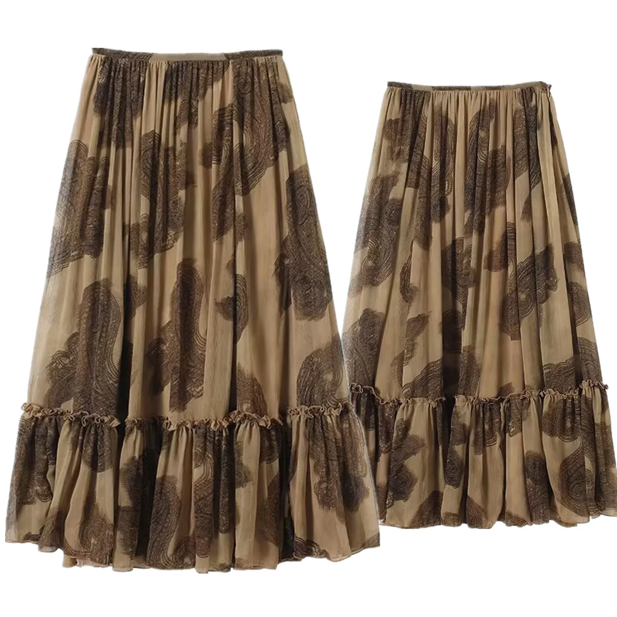 

Maxdutti French Lazy Paisley Printed Midi Skirt High Waist Elegant Women's Skirt Woman Clothing Faldas Skirts Female clothing