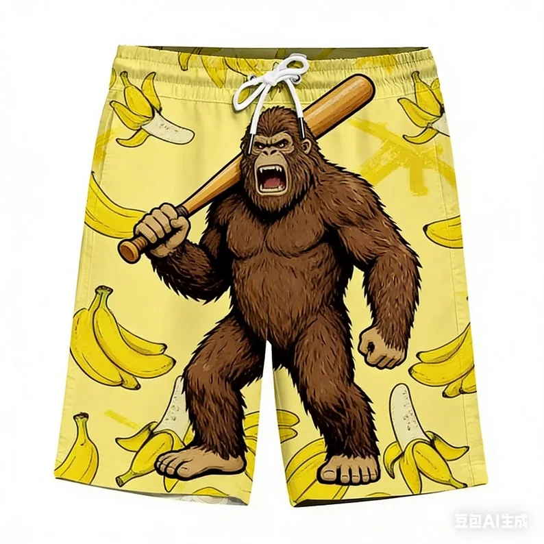

Мужские забавные пляжные шорты с принтом «Бигфут» и бананами, быстросохнущие плавки с графическим рисунком «Гитара и пистолет», летние шорты для отдыха и серфинга