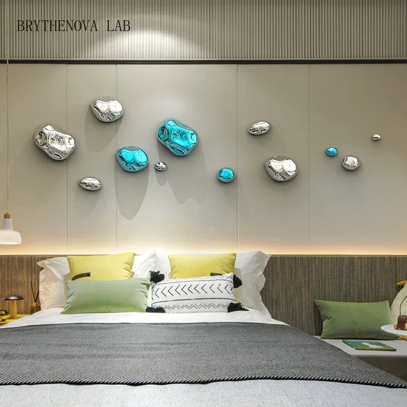 Creative Galvanized Silver Green Stone Wall Decoration Abstract Shaped Wall Stone Decoration Room Layout Bedroom Art Accessories