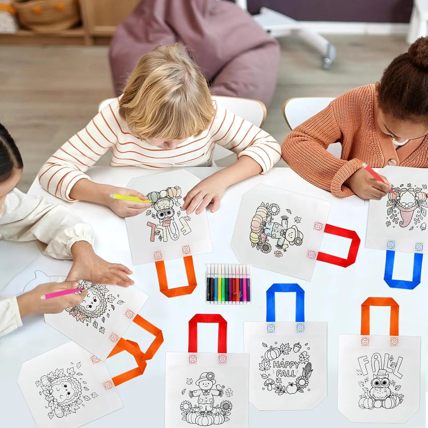 10-80PCS Reversible Nonwoven Doodle Tote Bag DIY Coloring Painting Pouch for Preschool Handmade Craft Home School Party Present view 3