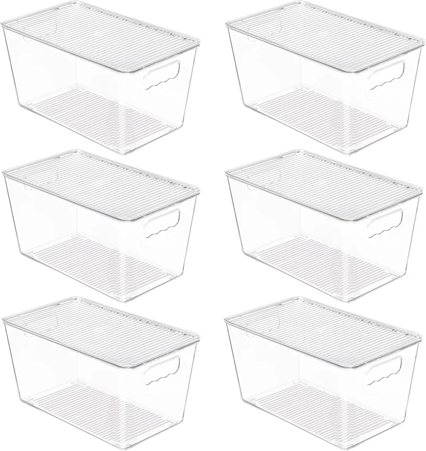 

6 Pack Clear Stackable Storage Bins with Lids, Medium Plastic Containers with Handle for Pantry Organizer and Storage,Perfect